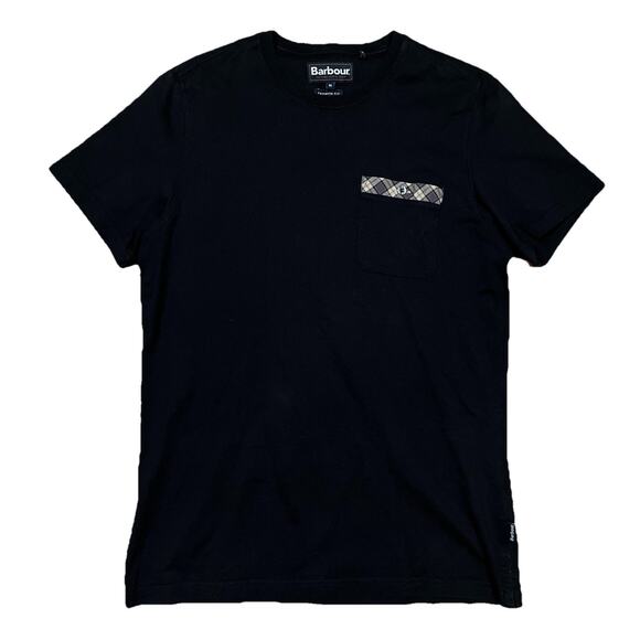 Barbour Men’s Tartan Pocket Trim Crewneck Short Sleeve Black T-Shirt Medium - Picture 1 of 9